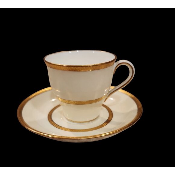 1920's Minton Ivory and Gold Trim Demitasse Tea Cup and Saucer made in England - Picture 1 of 3